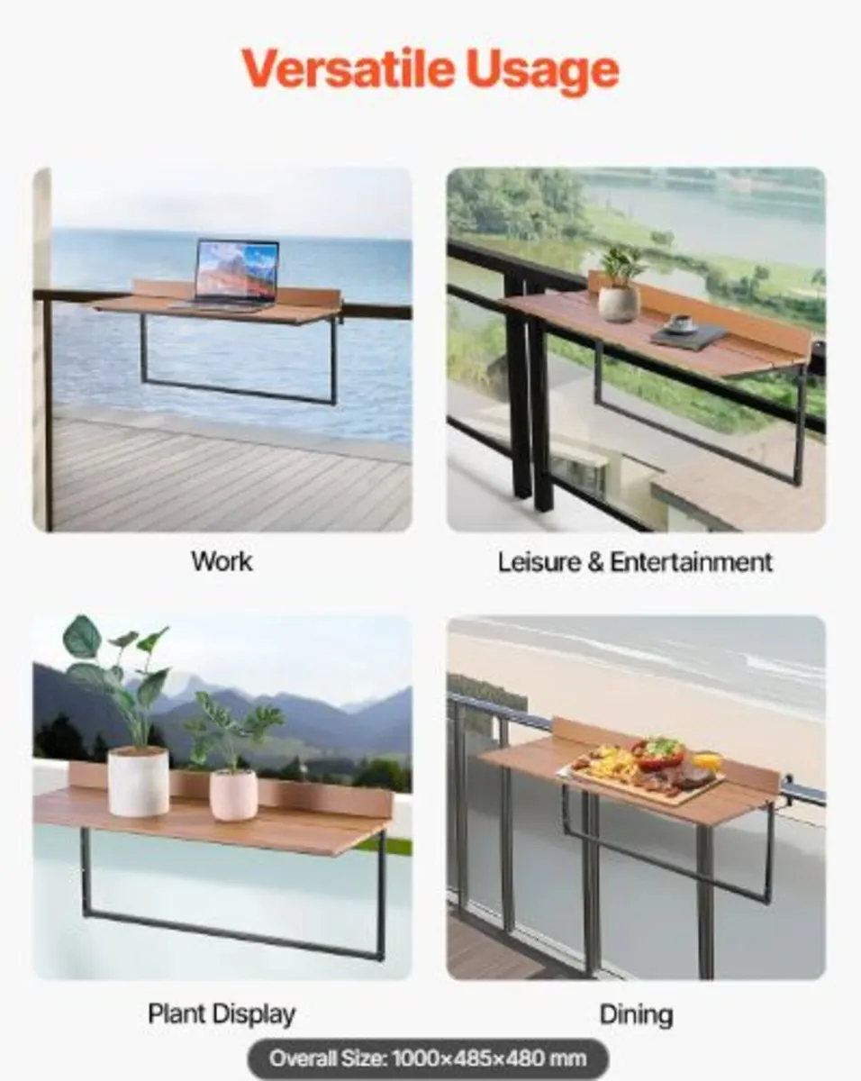 Balcony Hanging Table, 15 x 39 in Folding Balcony - Image 3