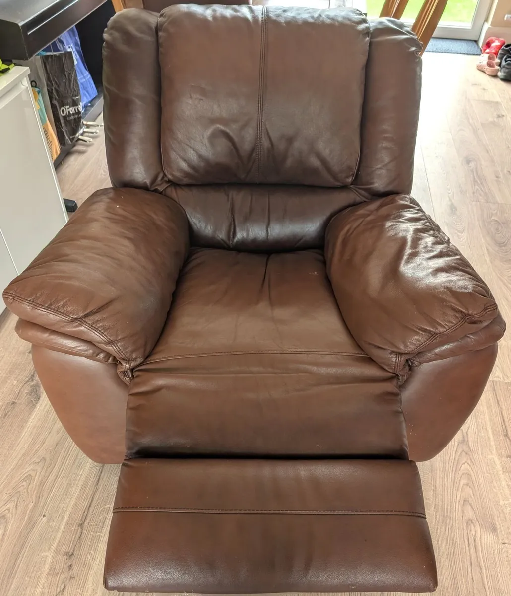 Genuine Italian Leather 3-Piece Reclining Suite - Image 4