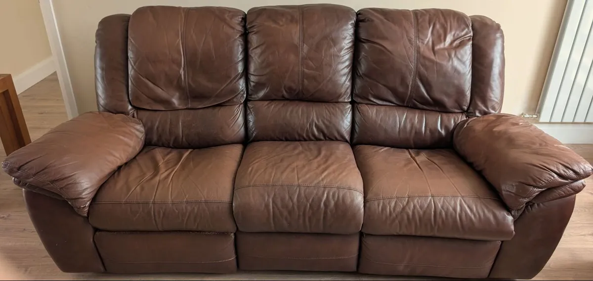 Genuine Italian Leather 3-Piece Reclining Suite - Image 1