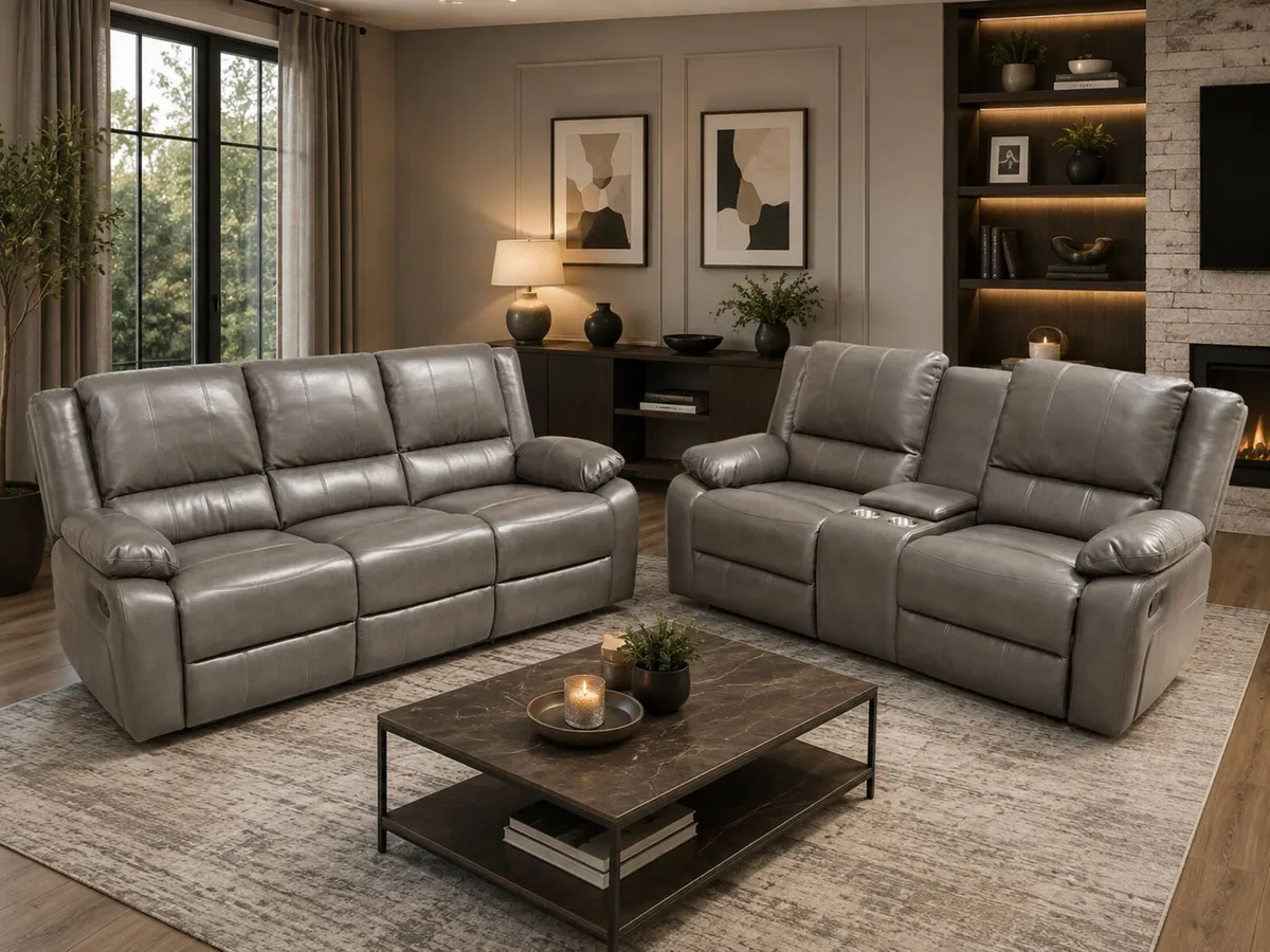 Free Delivery 3+2 Black & Grey Sofa Sets New - Image 1