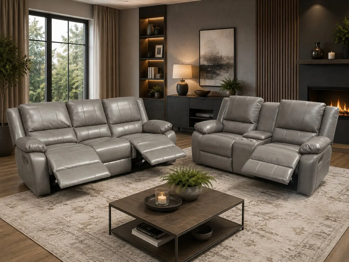 Free Delivery 3+2 Black & Grey Sofa Sets New - Image 2