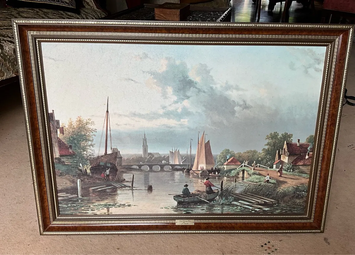 Glazed Reproduction Oil Print “ Quiet Evening Hour - Image 1