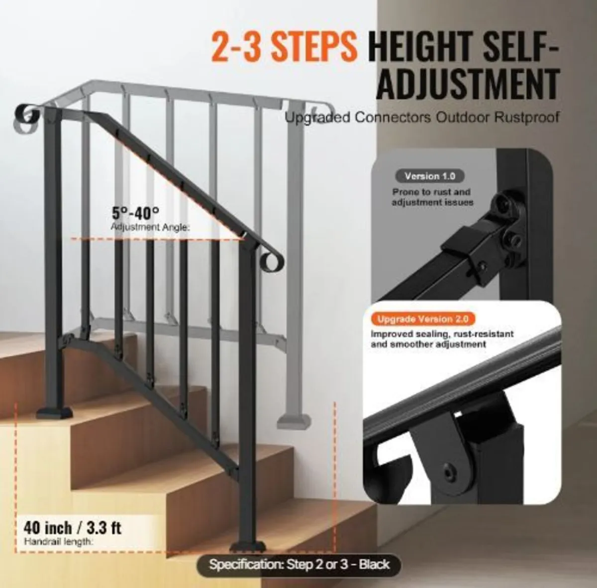 Handrails for Outdoor Steps, 2-3 Step Stair - Image 3