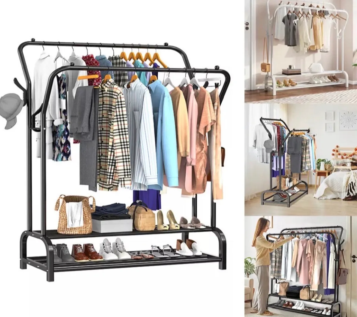 NEW Double Clothes Rail Garment Rack & Shelves - Image 1