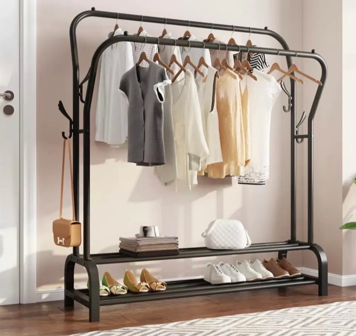 NEW Double Clothes Rail Garment Rack & Shelves - Image 2