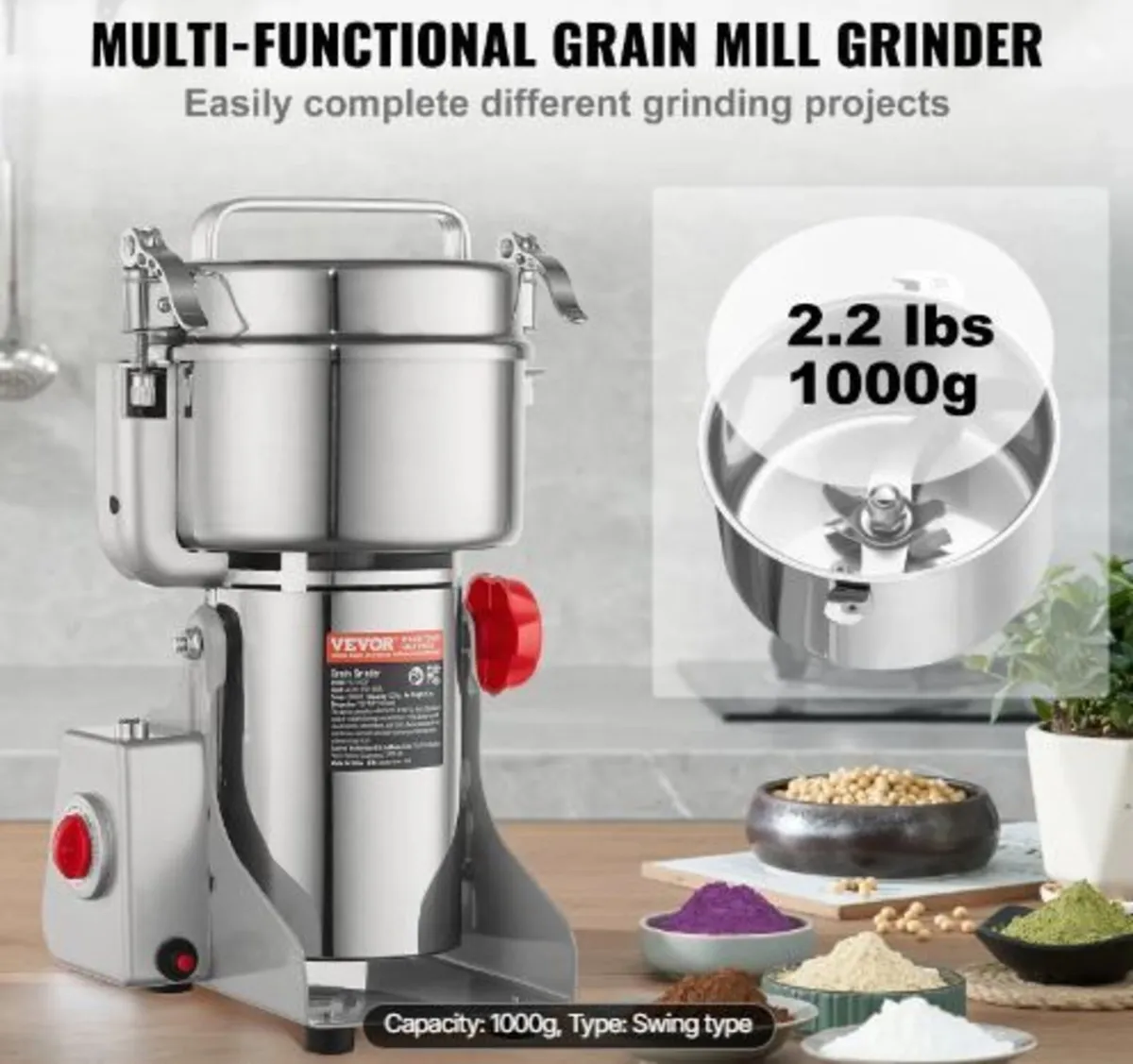 1000g Electric Grain Mill Grinder, High Speed 3000 - Image 2