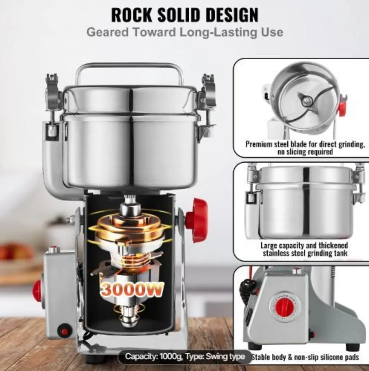 1000g Electric Grain Mill Grinder, High Speed 3000 - Image 3
