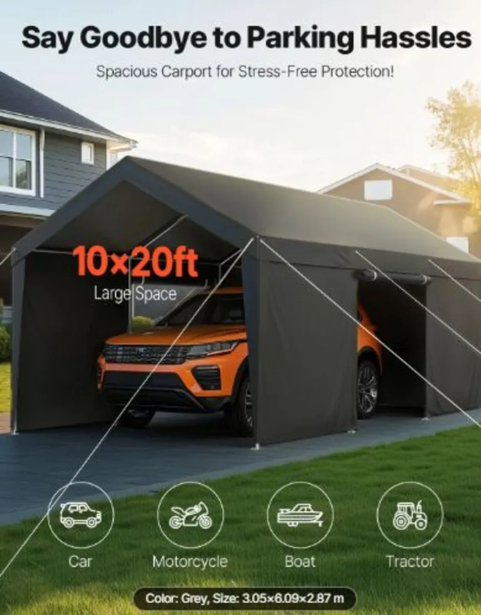 Carport, 10 x 20 FT Outdoor Car Canopy, Potable - Image 2