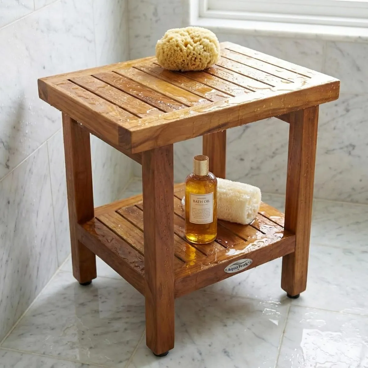 Spa Shower Stool Seat with Shelf - Image 2