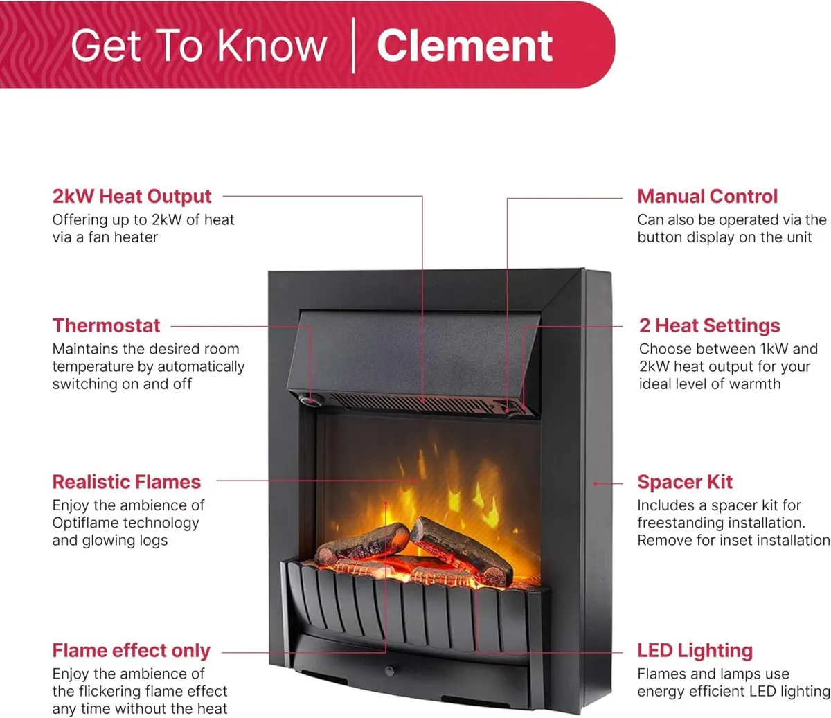Clement 2KW Optiflame Inset Electric Fire - Image 3