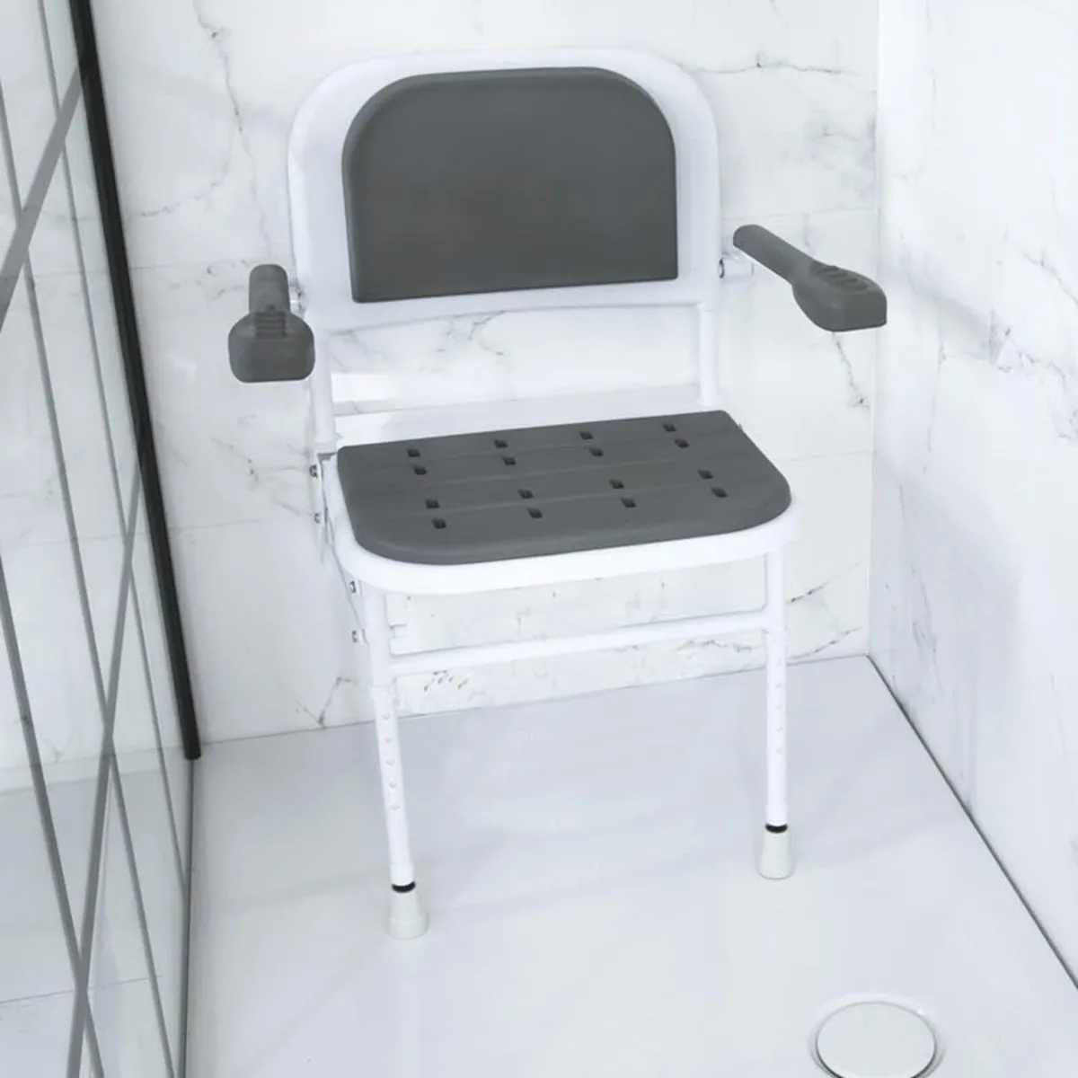Healthcare Folding Shower Seat with Legs Padded - Image 2