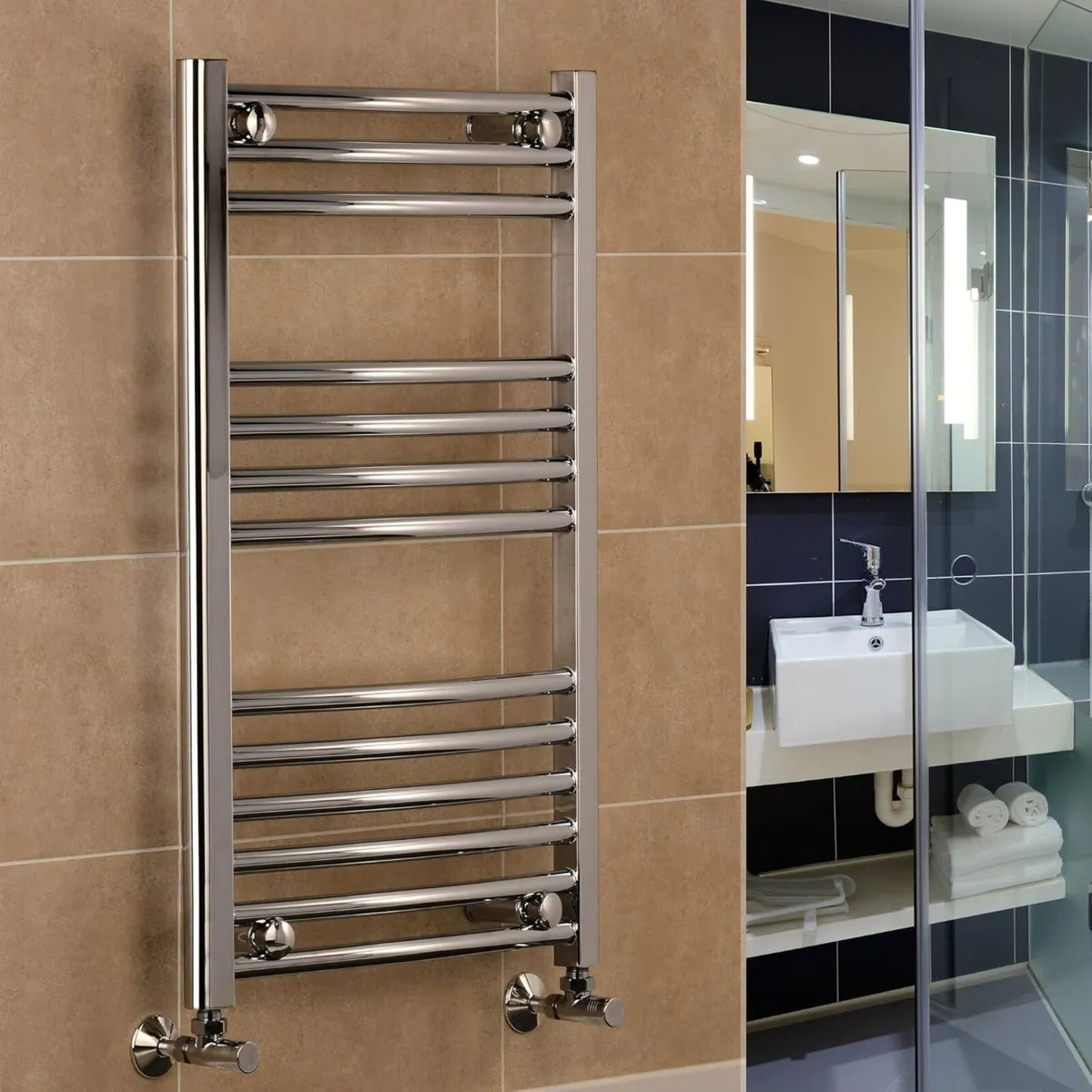 Chrome Heated Towel Rail Curved 500MM - Image 2