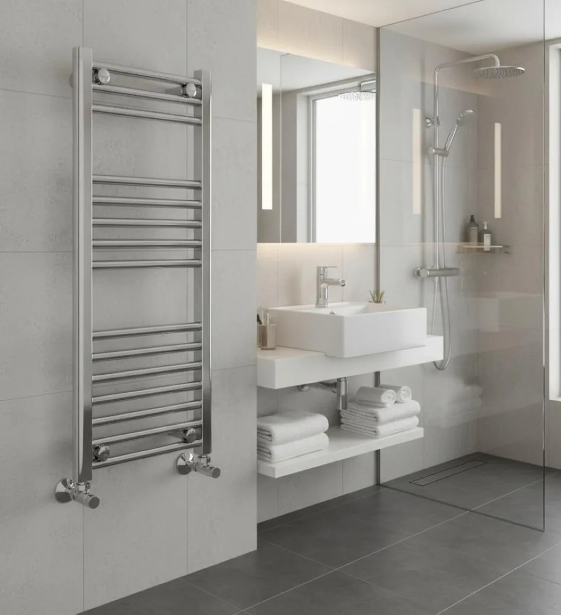Chrome Heated Towel Rail 600MM - Image 4