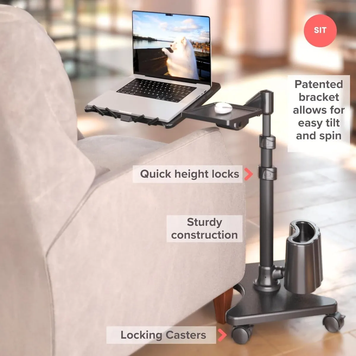 G2-801 Deluxe Rolling Laptop Stand with Mouse Tray - Image 3