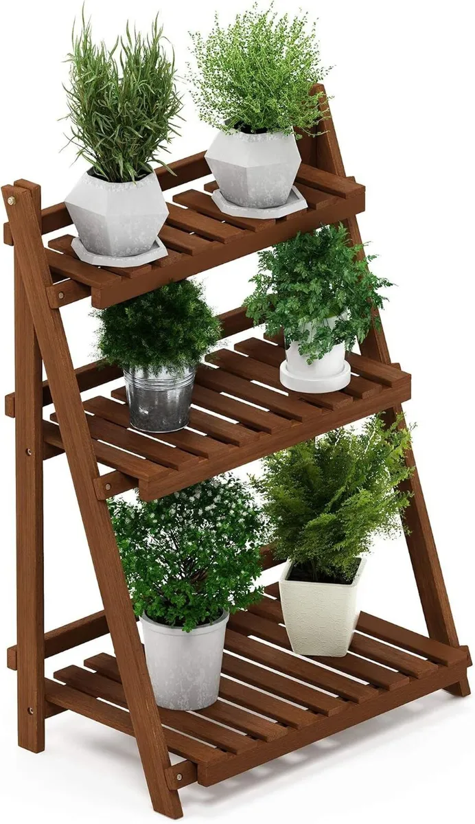 Plant Stand Outdoor 3-Tier Ladder Shelf Tiered - Image 1