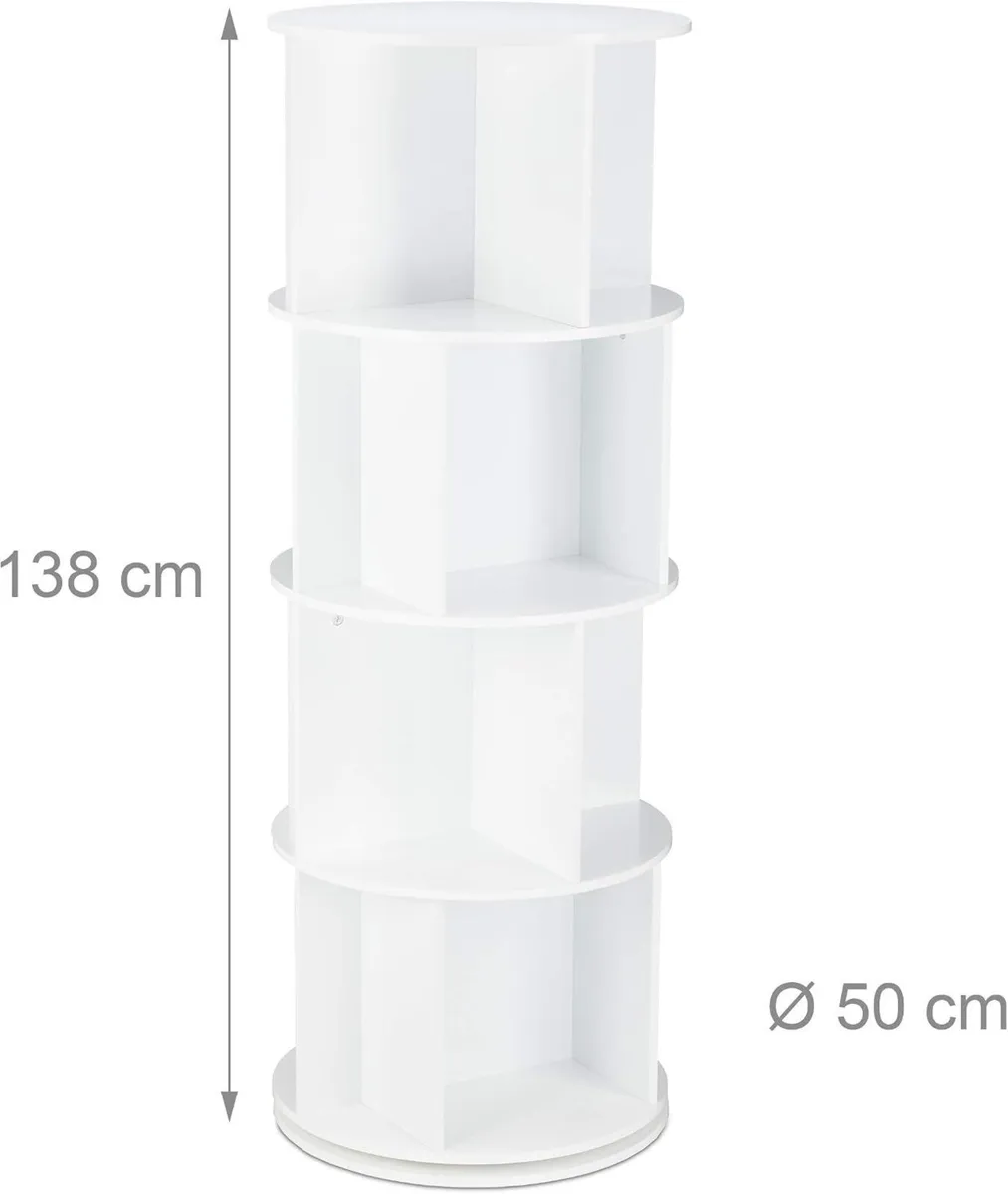 Rotating Bookshelf Round Mobile Bookcase Wood Cd - Image 3