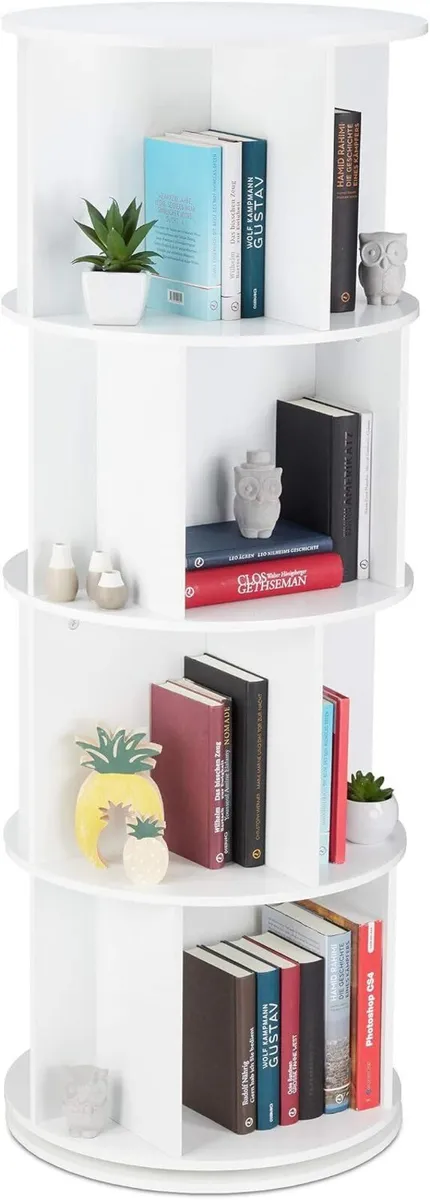 Rotating Bookshelf Round Mobile Bookcase Wood Cd - Image 1