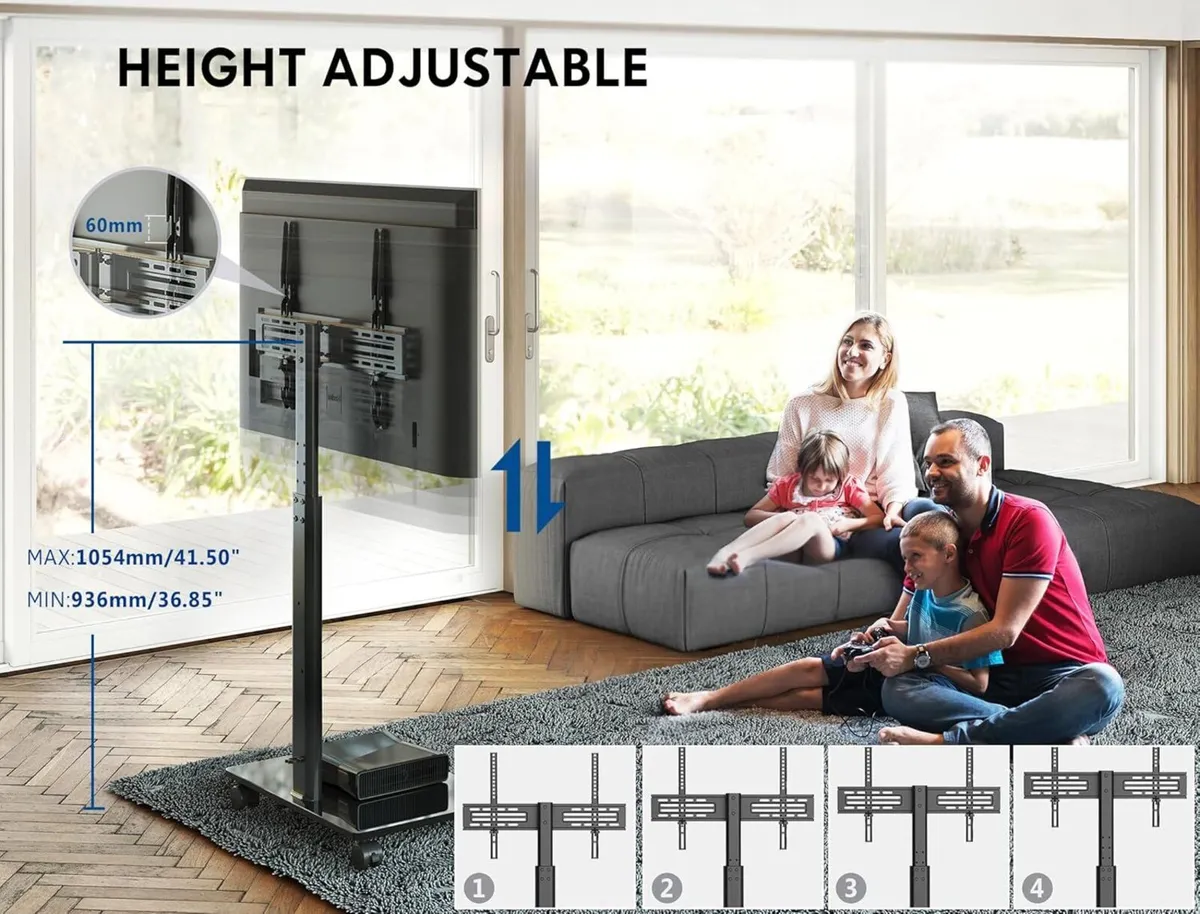 Mobile TV Cart Floor Stand on Wheels - Image 4