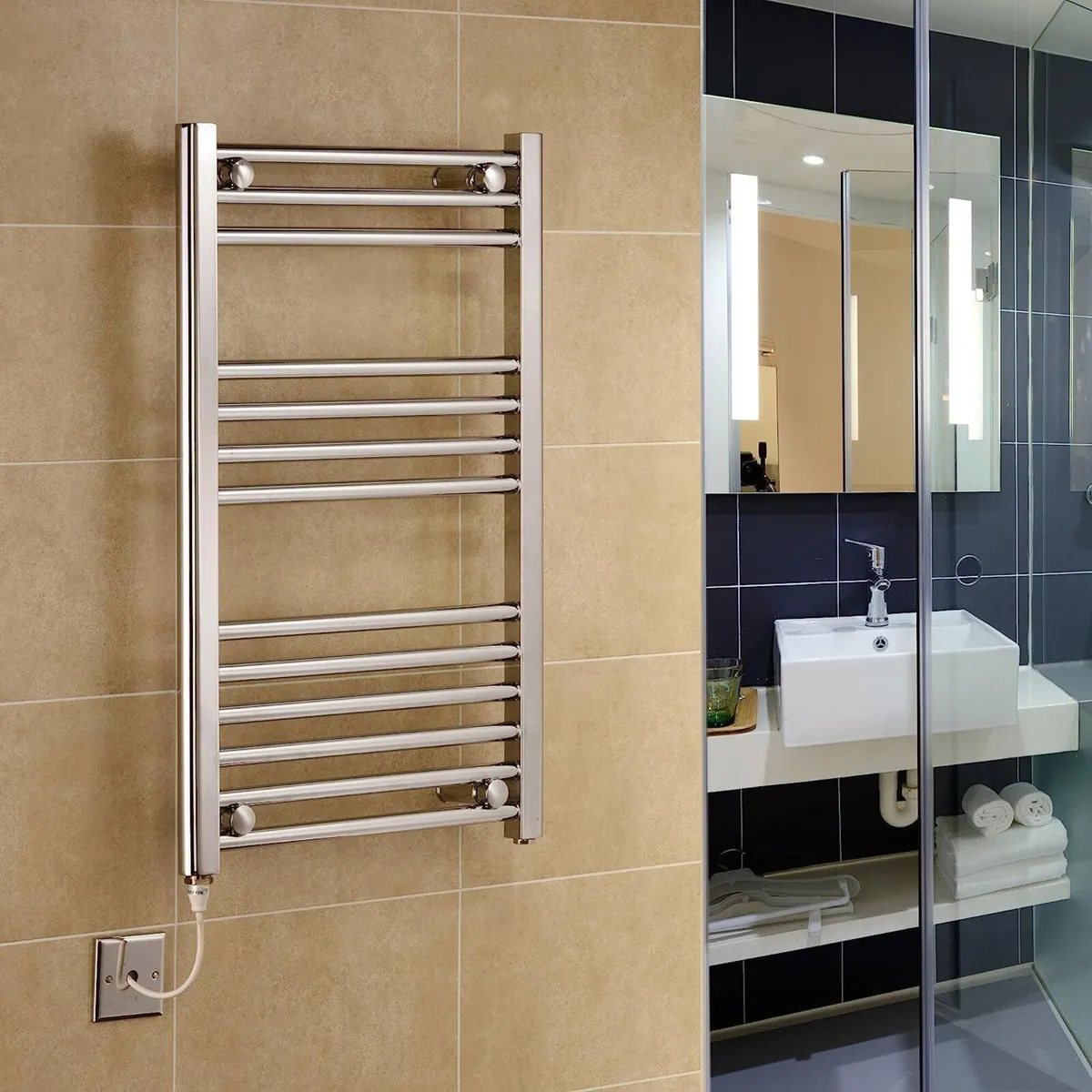 Chrome Electric Heated Towel Rail Straight 400MM W - Image 3