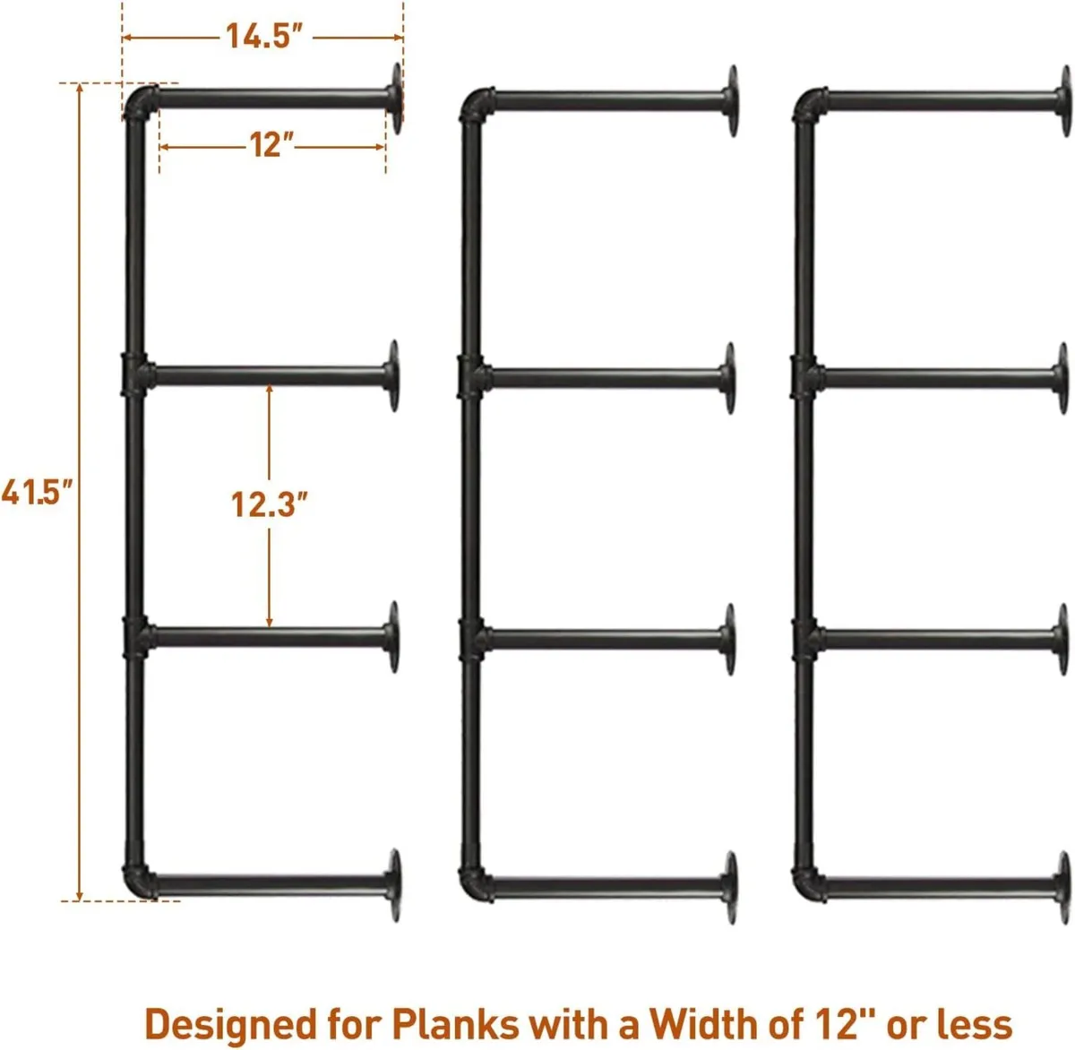 Industrial Iron Pipe Shelves 3 Set 4-Tier 42 - Image 3
