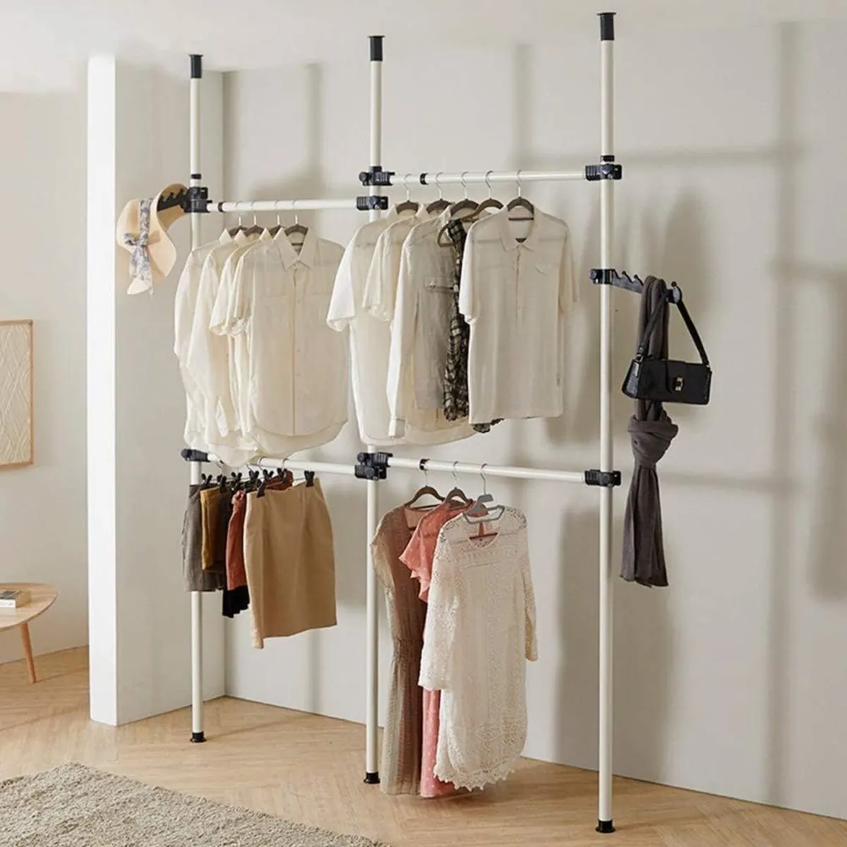 Telescopic Clothes Rack 3 Poles 4 Bars - Image 1