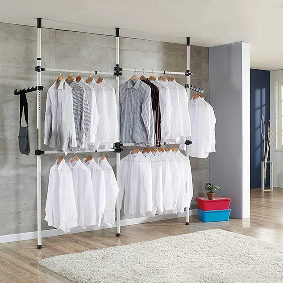 Telescopic Clothes Rack 3 Poles 4 Bars - Image 2