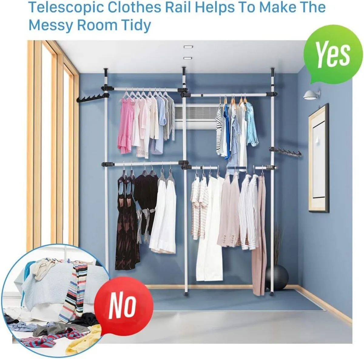 Telescopic Clothes Rack 3 Poles 4 Bars - Image 3