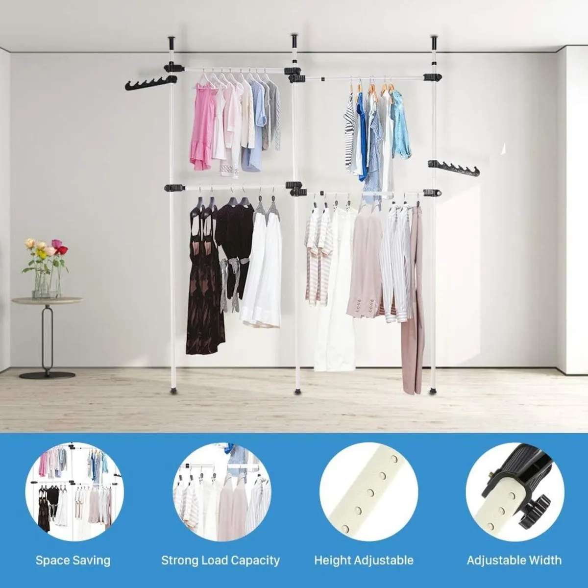 Telescopic Clothes Rack 3 Poles 4 Bars - Image 4