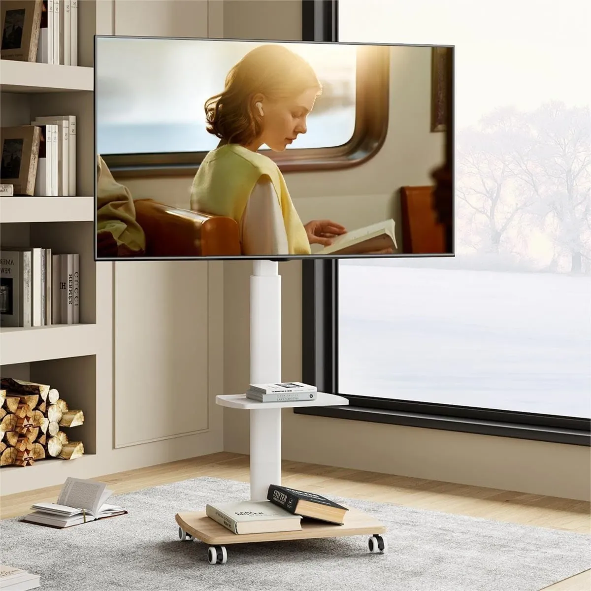 TV Stand on Wheels with 2 Shelves - Image 2