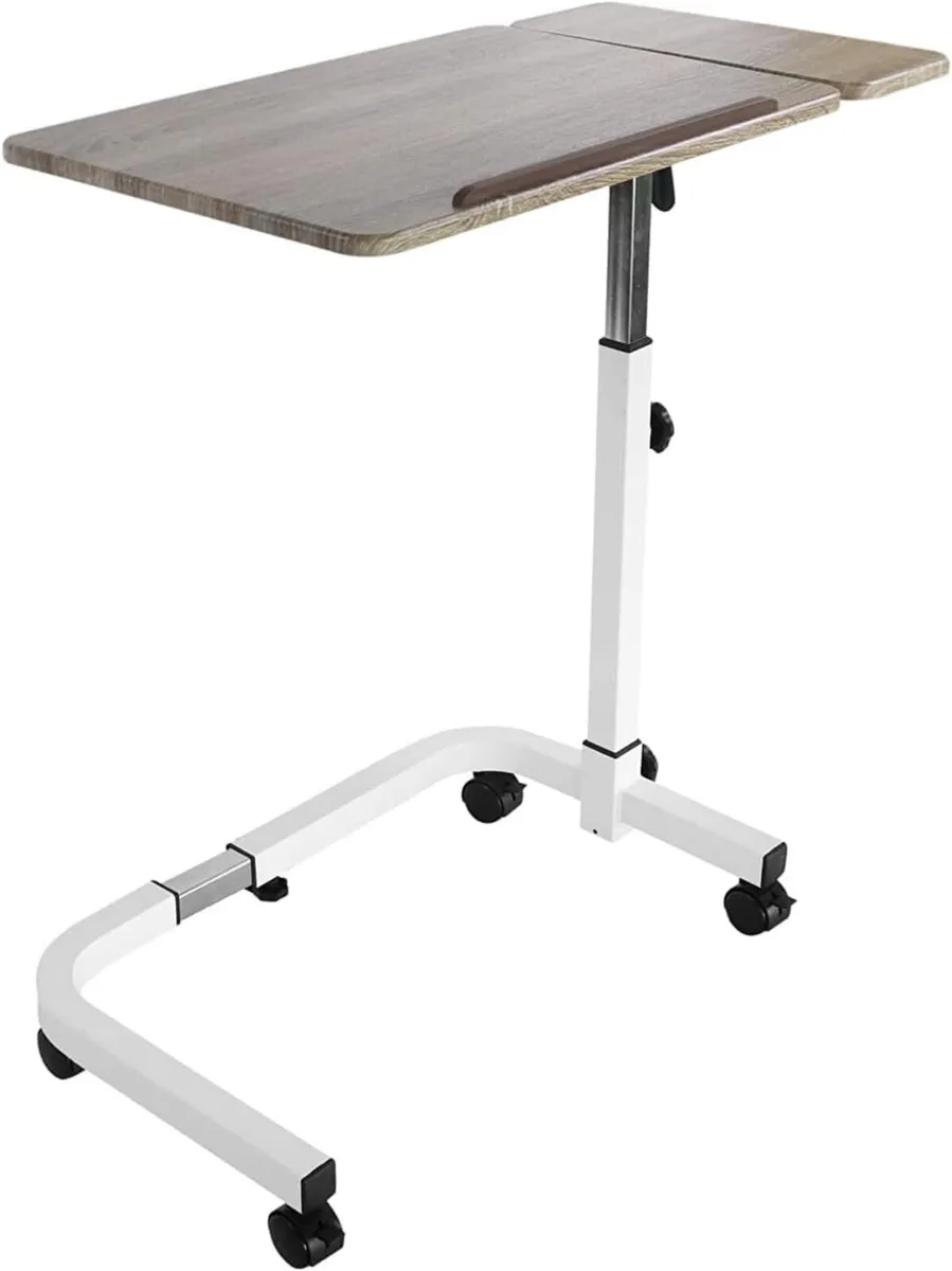 Overbed Table on Wheels Tilting Hospital Bed Wood - Image 1