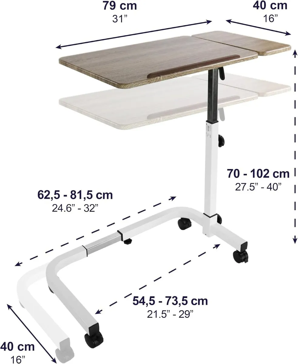 Overbed Table on Wheels Tilting Hospital Bed Wood - Image 3