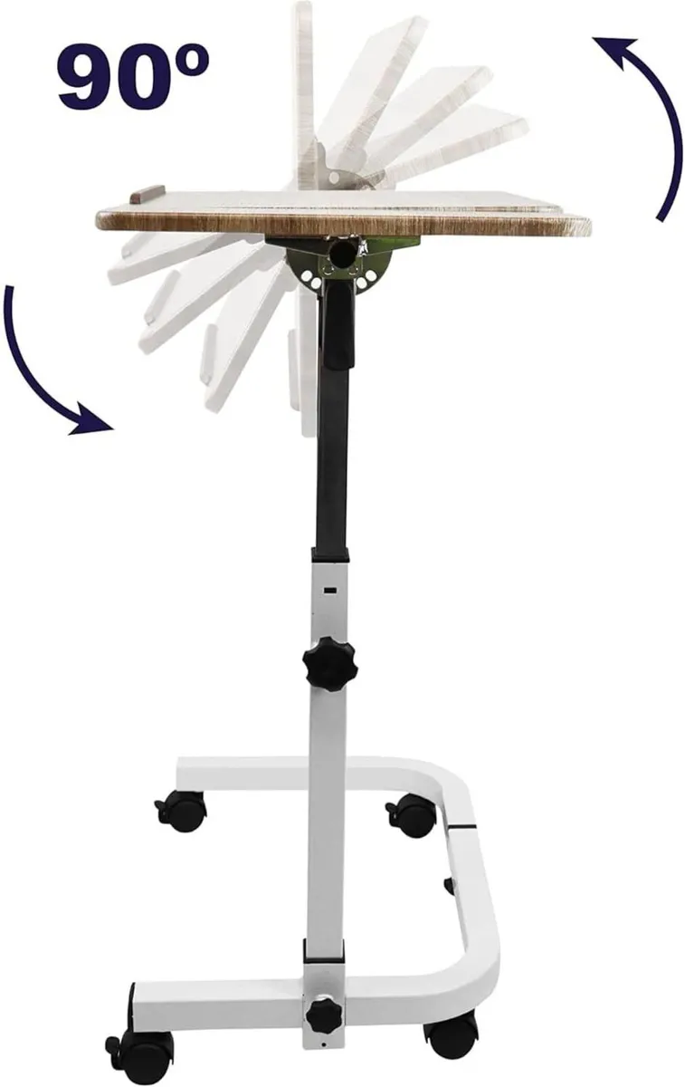 Overbed Table on Wheels Tilting Hospital Bed Wood - Image 4