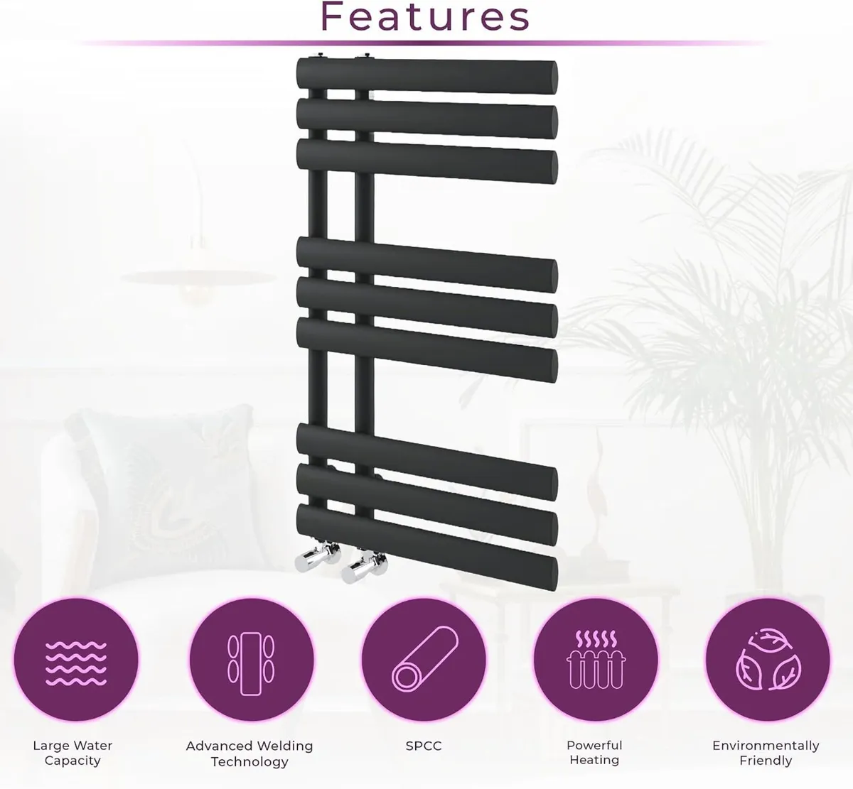 Towel Radiator 820 X 500 Heated Rail Vertical - Image 4