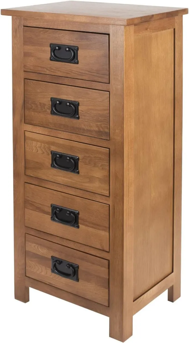 Chest of Drawers Oak 5 Cabinet Narrow Storage - Image 1