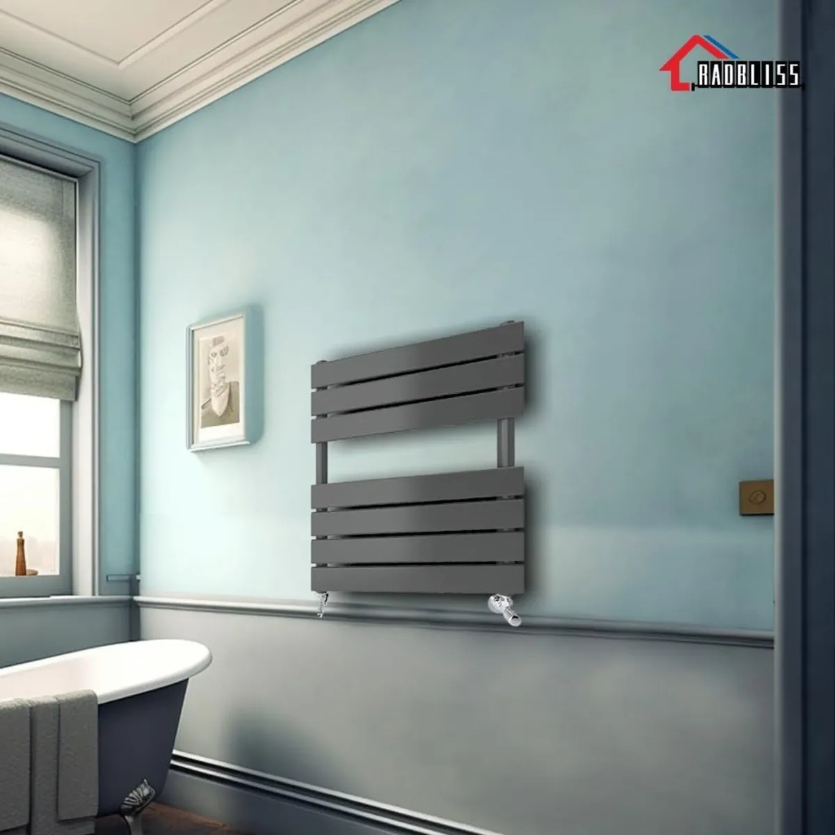 Bathroom Towel Rail Radiator 650x500MM Flat Panel - Image 2