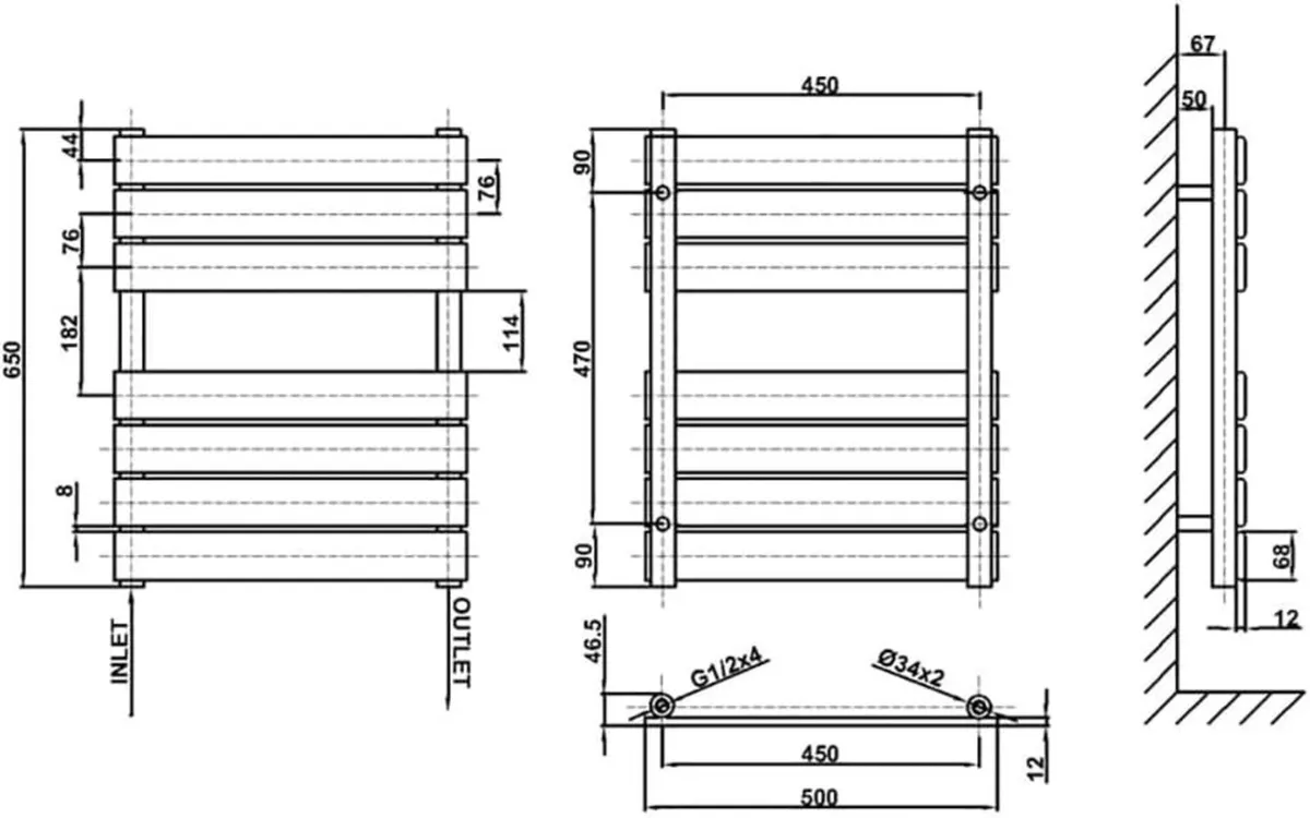 Bathroom Towel Rail Radiator 650x500MM Flat Panel - Image 4