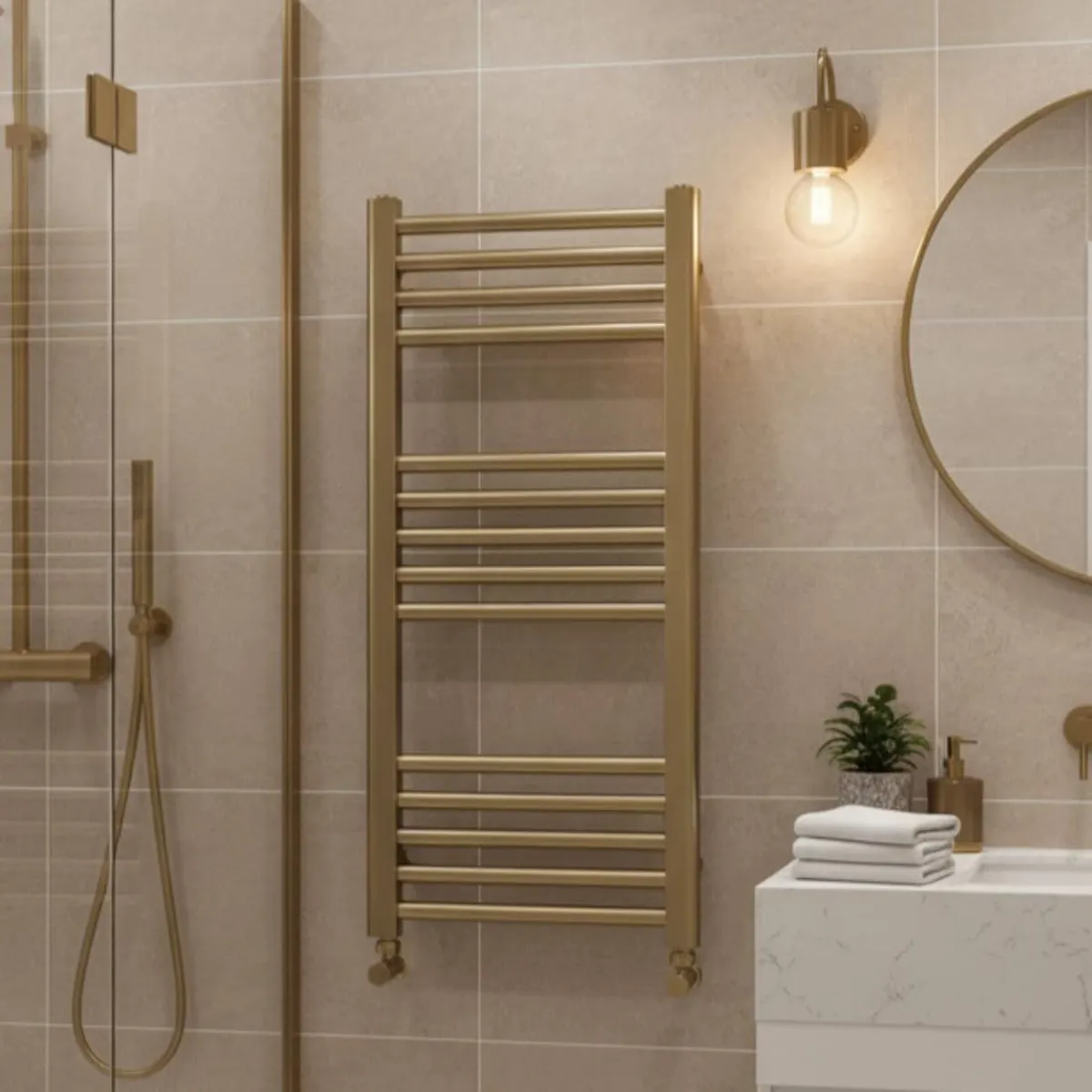 Brushed Brass Heated Towel Rail 500MM - Image 2