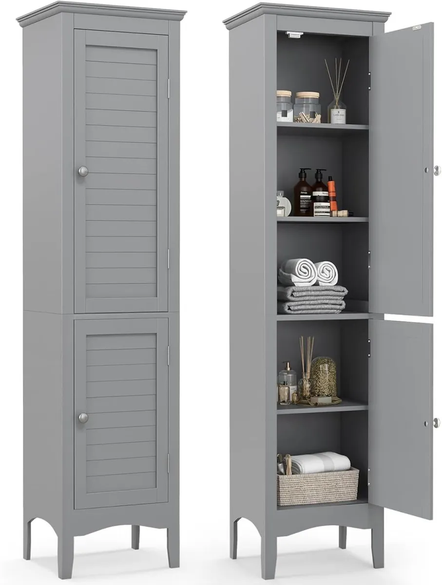 Bathroom Tall Cabinet Double-Door Slim Storage - Image 1