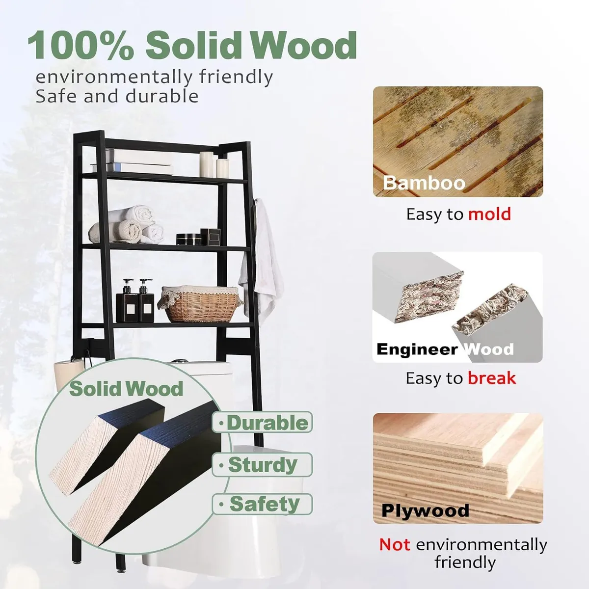 Over Toilet Storage Unit Wooden 3-Tier - Image 4