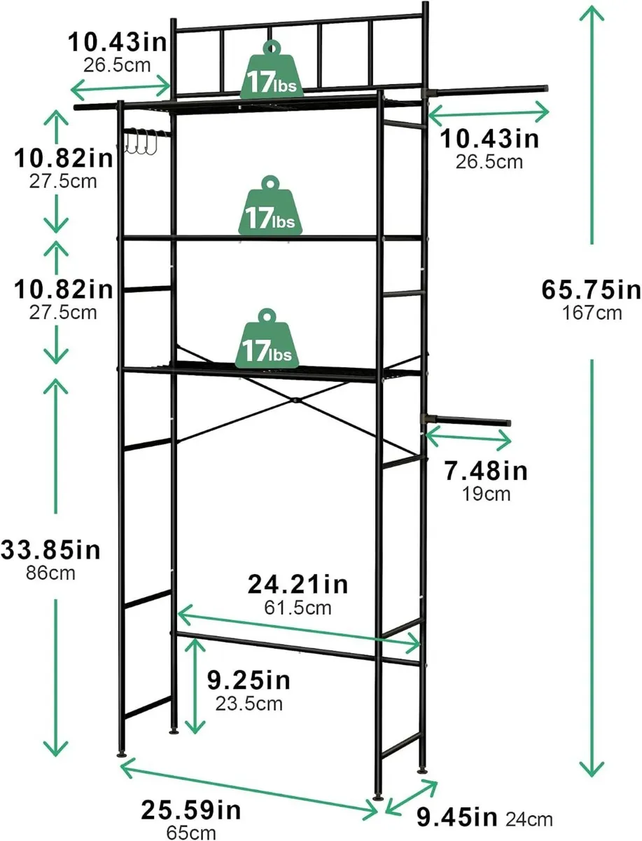 3-Tier Over the Toilet Storage Rack Freestanding - Image 2