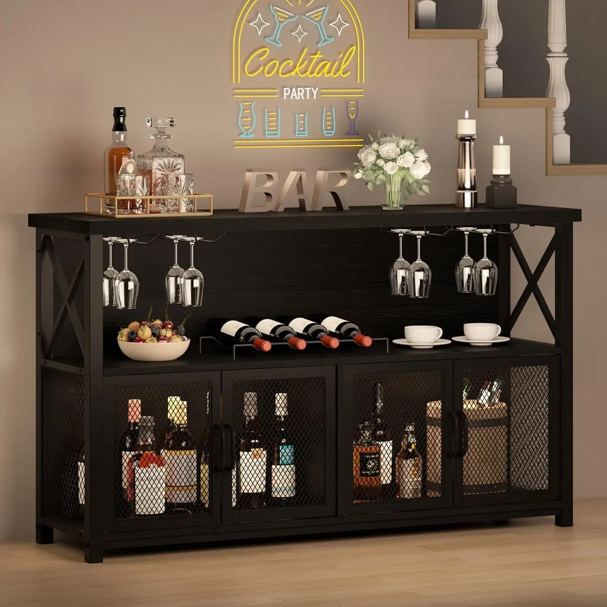 Wine Bar Cabinet Industrial Coffee Cabinets 120CM - Image 1