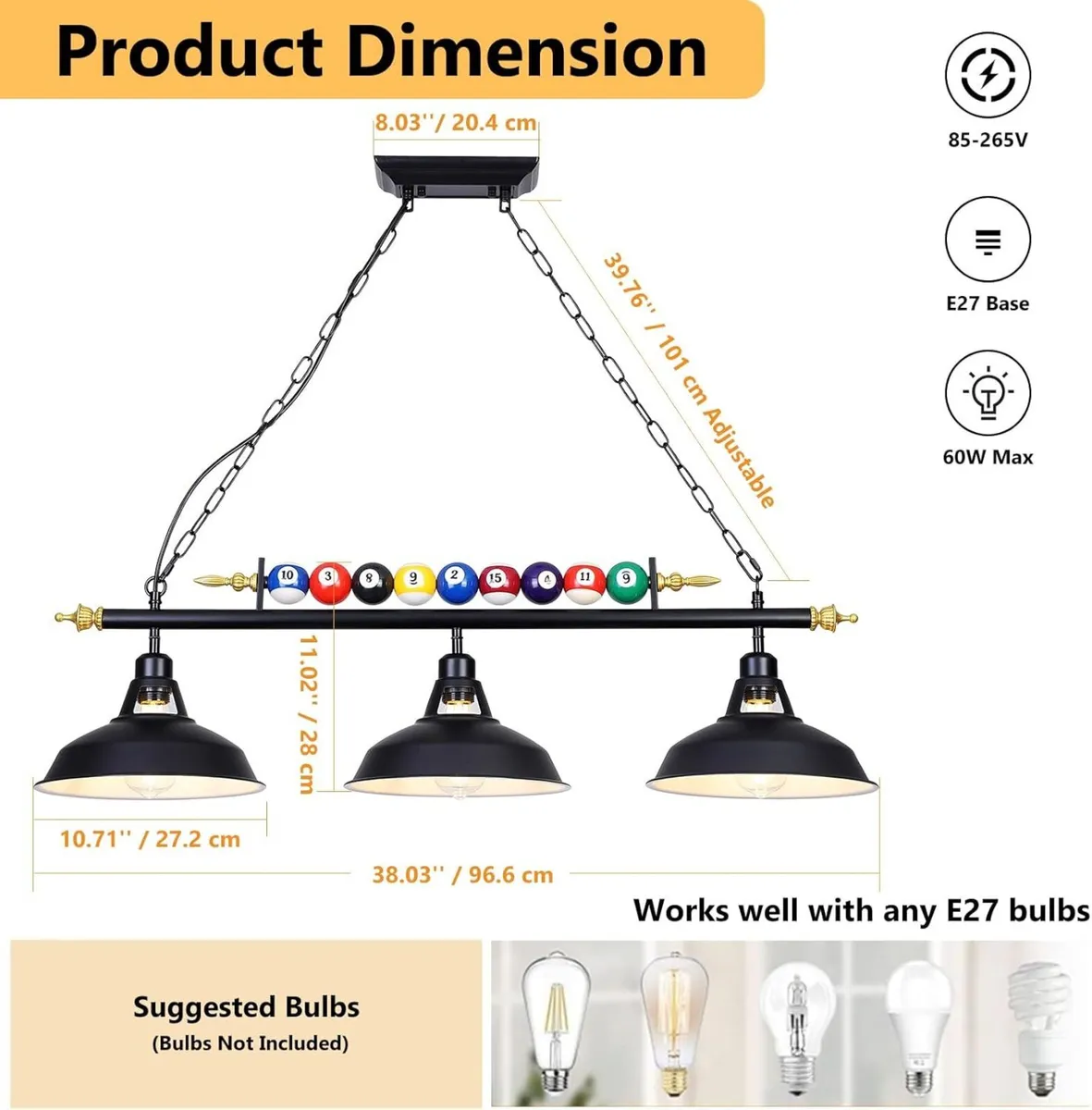 Table Light with 3 Matte Metal Shades - Image 3