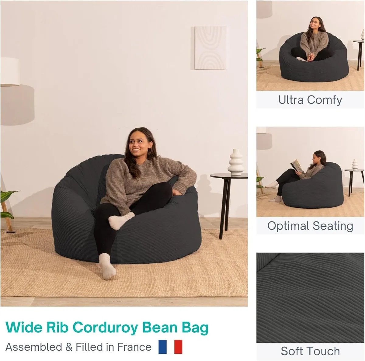 Bean Bag Chair Adult Soft Elegant Wide - Image 4