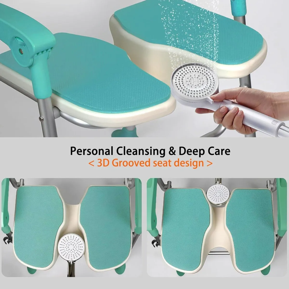 Folding Shower Chair with Arms Backrest 3d Grooved - Image 2