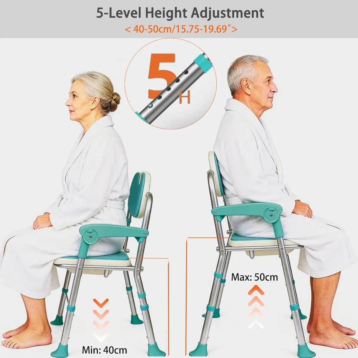 Folding Shower Chair with Arms Backrest 3d Grooved - Image 4