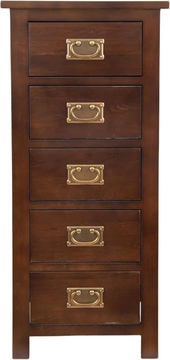 Oak Chest of Drawers Narrow Wood 5 Cabinet - Image 1