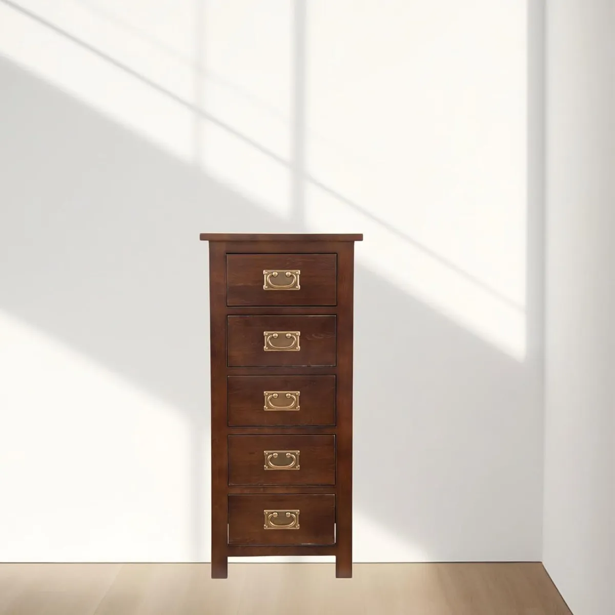 Oak Chest of Drawers Narrow Wood 5 Cabinet - Image 2