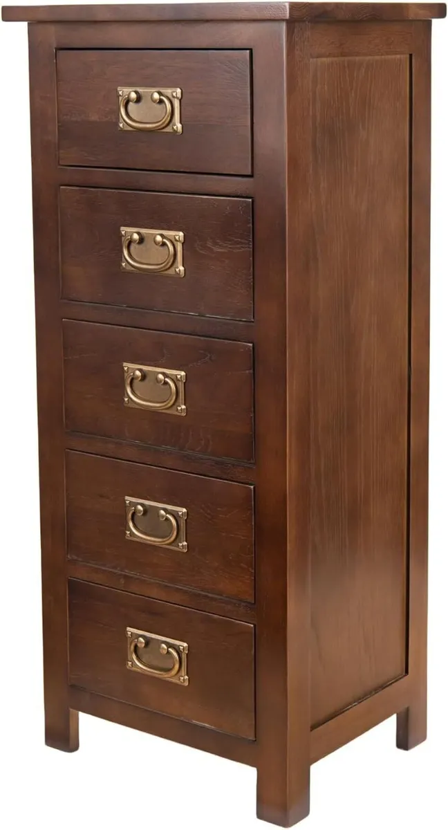 Oak Chest of Drawers Narrow Wood 5 Cabinet - Image 4