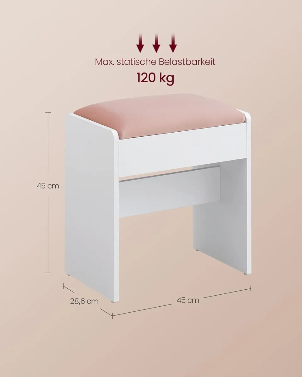 Velvet Dressing Table Stool Padded Seat 120KG - Image 3