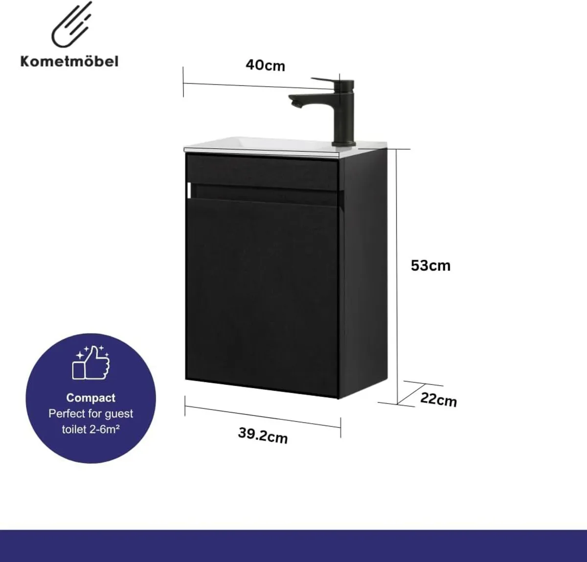 Vanity Unit with Wash Basin Bathroom 40CM Wall - Image 2